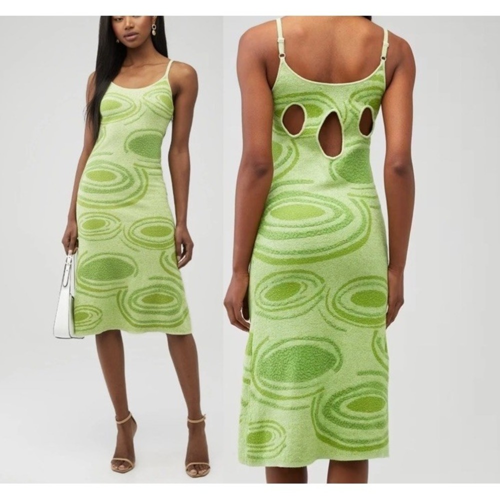 House of Sunny Green Bodycon Y2K Style Slip Knit Midi Dress Back Cut Out 90s 2